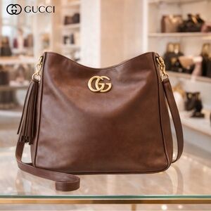 AUTHENTIC GUCCI IF GODIVA MADE BAGS…DARK CHOCOLATE BROWN LEATHER GG SHOULDER BAG